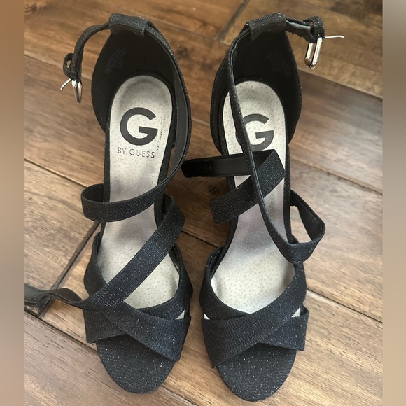 Black Sparkly 4 Inch Guess Heels Wedges - Picture 2 of 9